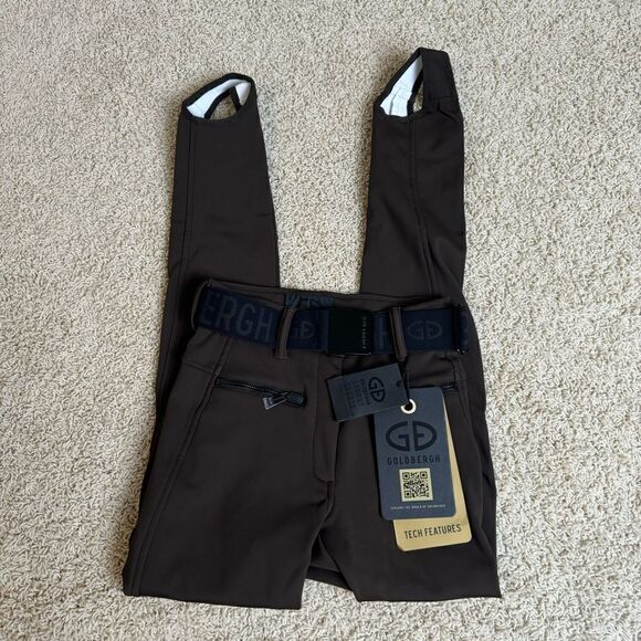 Goldbergh Paris Belted Dark Brown Slim-leg Stirrup Ski Pants NWT US 2 - Picture 1 of 8